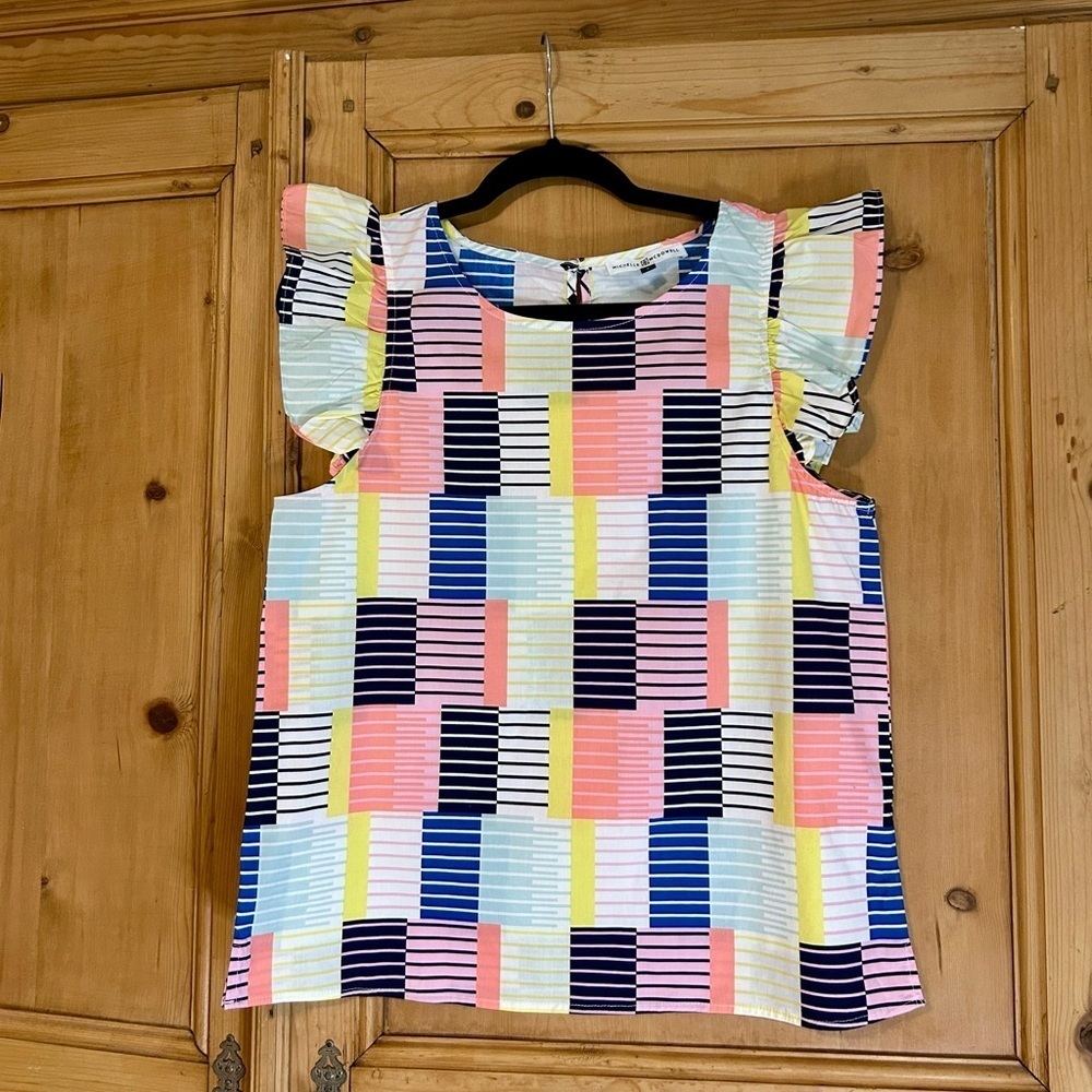 Michelle McDowell Printed Tank with Ruffles Size L Cotton Blend